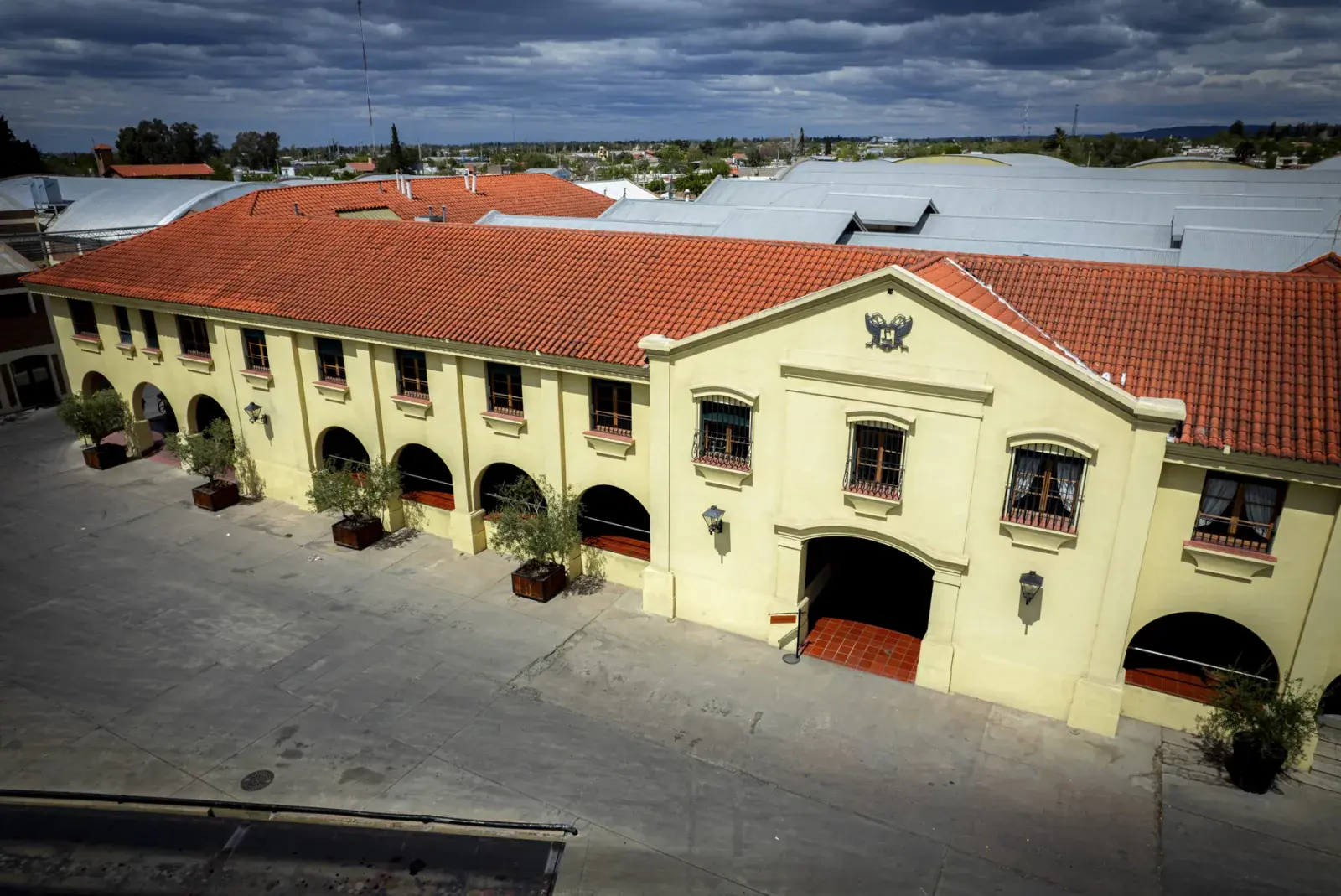 Aerial view of a Mendoza winery, an audiovisual production location