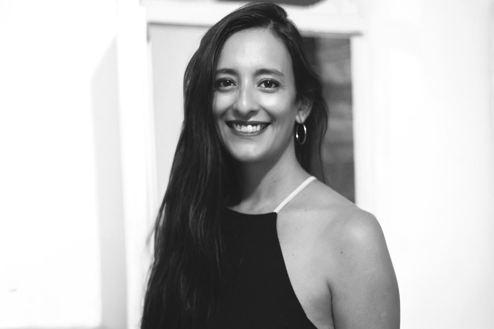 Flor Groppa, Mendoza-born photographer and coordinator of Sun Factory Cuyo, black and white portrait